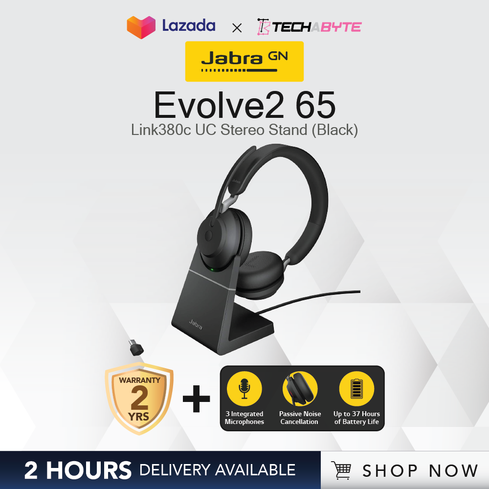 Jabra Evolve2 65 Link380c UC Stereo On Ear Headphone with Stand-Black (2 HOURS DELIVERY AVAILABLE)