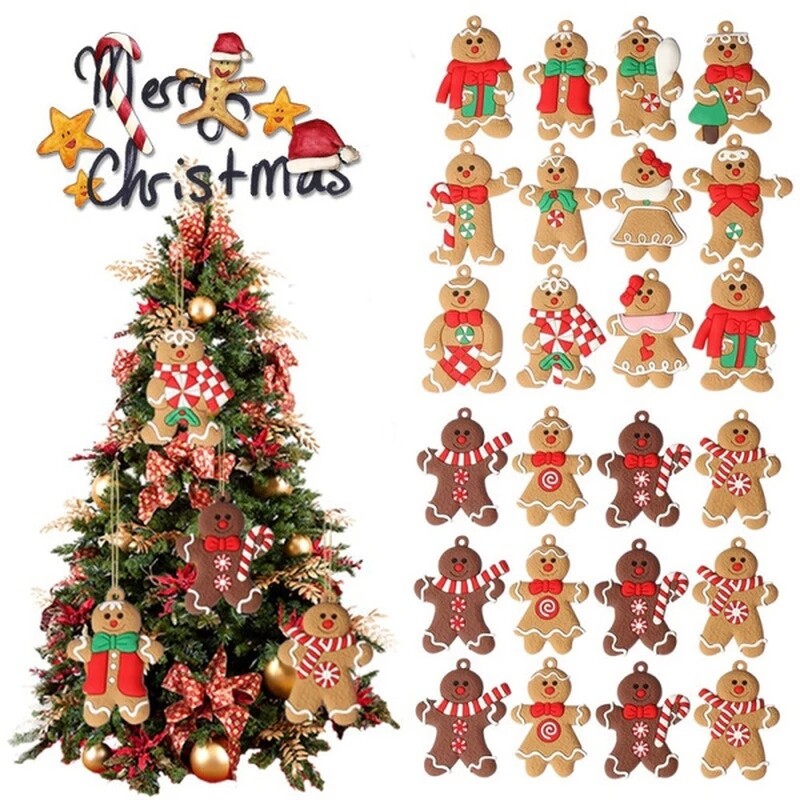 1 Set Christmas Cute Gingerbread Man Pendant/ Charm Christmas Ornaments/ Deer Snowman Xmas Tree Hanging Decoration